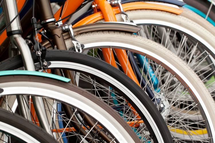 close up of bicycle wheels